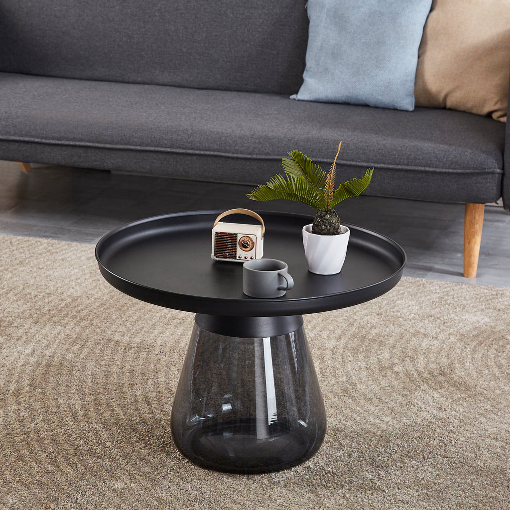 Leoglint Smoke Glass Base with Black Painting Top Coffee Table, Living  Room Center Table