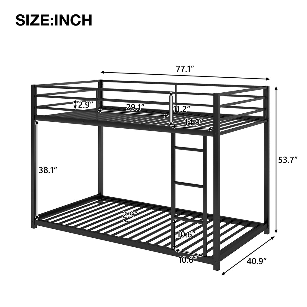 Leoglint Twin over Twin Metal Bunk Bed Frame, Low Bunk Bed with Ladder, Black(OLD SKU:WF282465AAB)