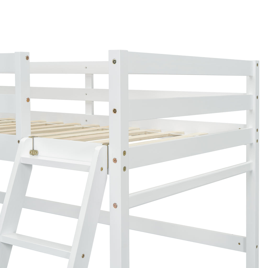 Leoglint Twin Size High Loft Bed Frame with inclined Ladder, Guardrails,White