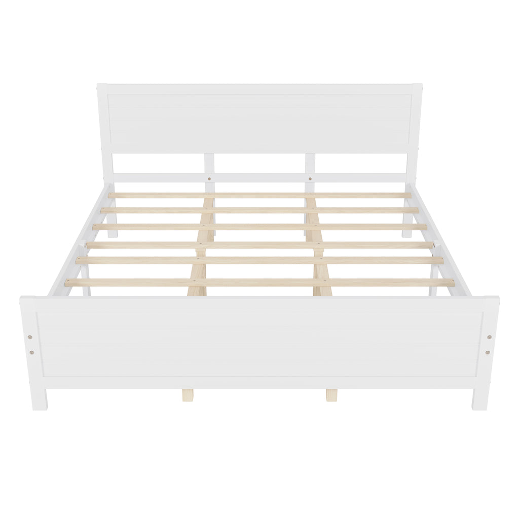 Leoglint Wood Platform Bed Frame with Headboard, Mattress Foundation with Wood Slat Support, No Box Spring Needed, King Size, White