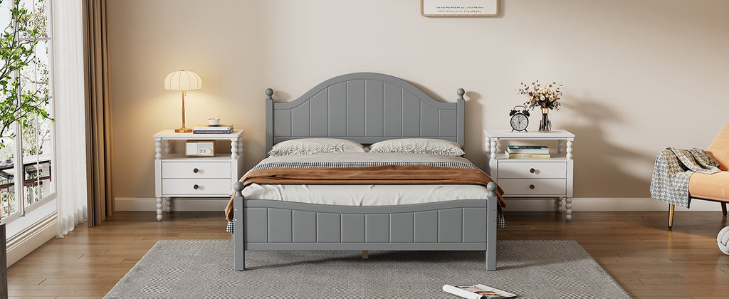 Traditional Concise Style Gray Solid Wood Platform Bed Frame, No Need Box Spring, Full