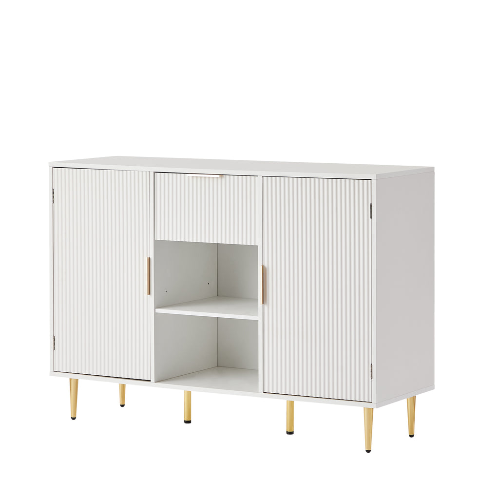 Leoglint Storage cabinet Wave pattern 2 door With drawers buffets & sideboards for living room, dining room, bedroom , hall, white, 47.2''w x 15.8''d x 33.5''h.