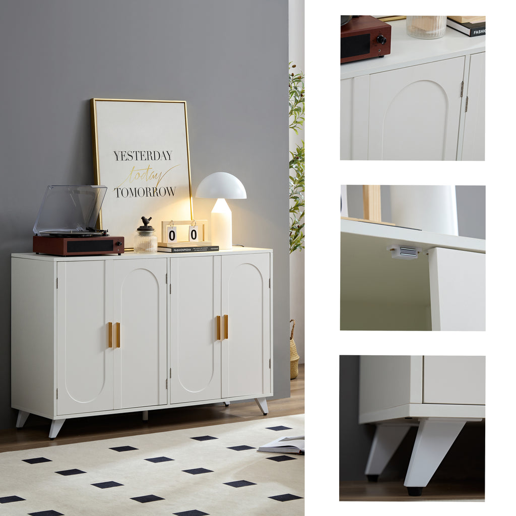 Leoglint Sideboard Buffet cabinet with 4 doors and removable shelves, for living room, dining room, ivory white