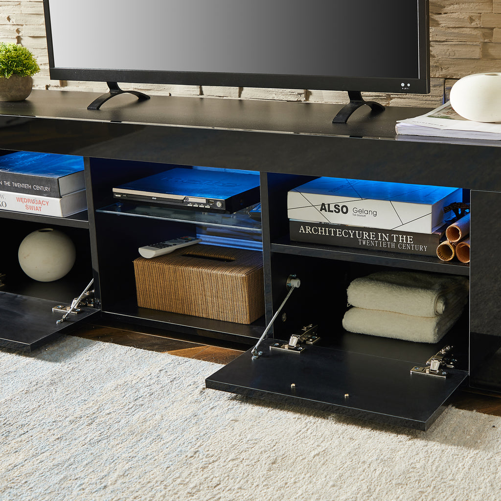 Leoglint Black morden TV Stand with LED Lights,high glossy front TV Cabinet,can be assembled in Lounge Room, Living Room or Bedroom,color:Black