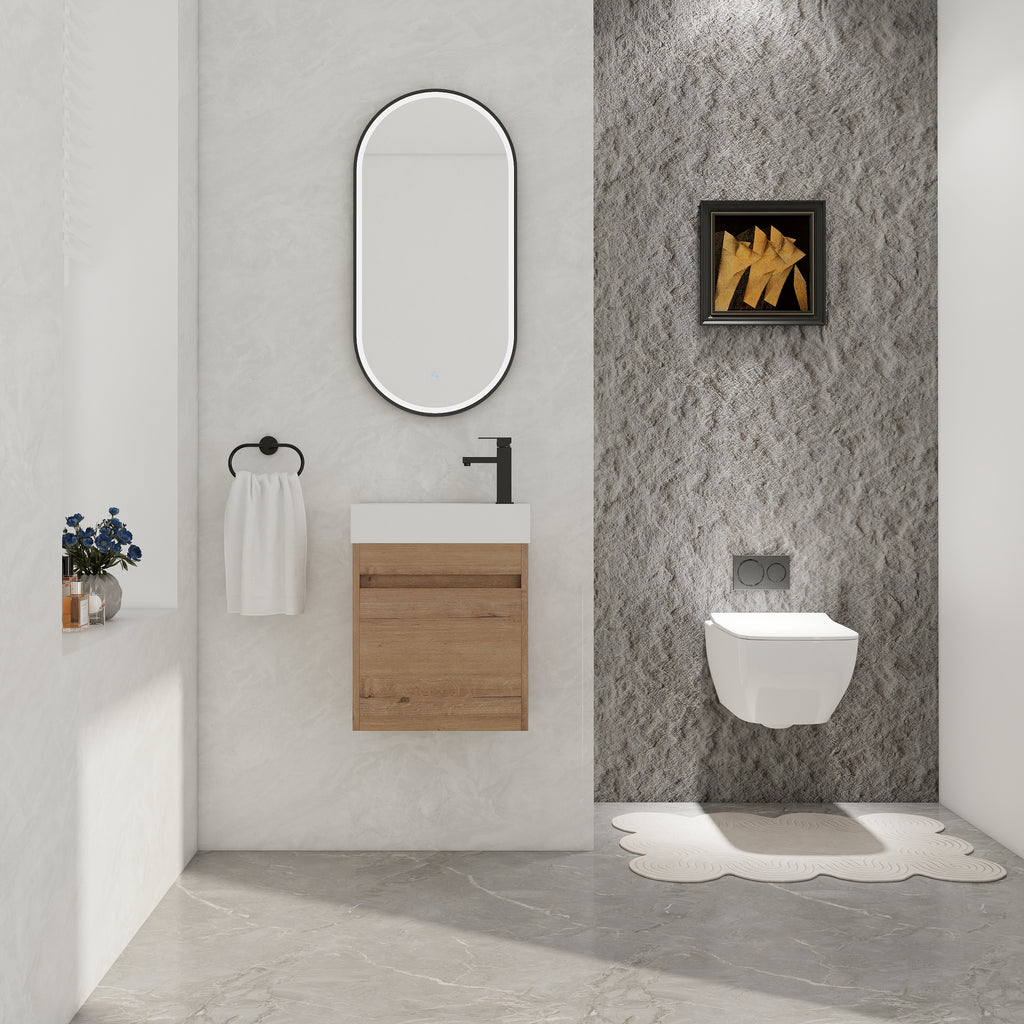 Leoglint 18'' Floating Wall-Mounted Bathroom Vanity with White Resin Sink & Soft-Close Cabinet Door