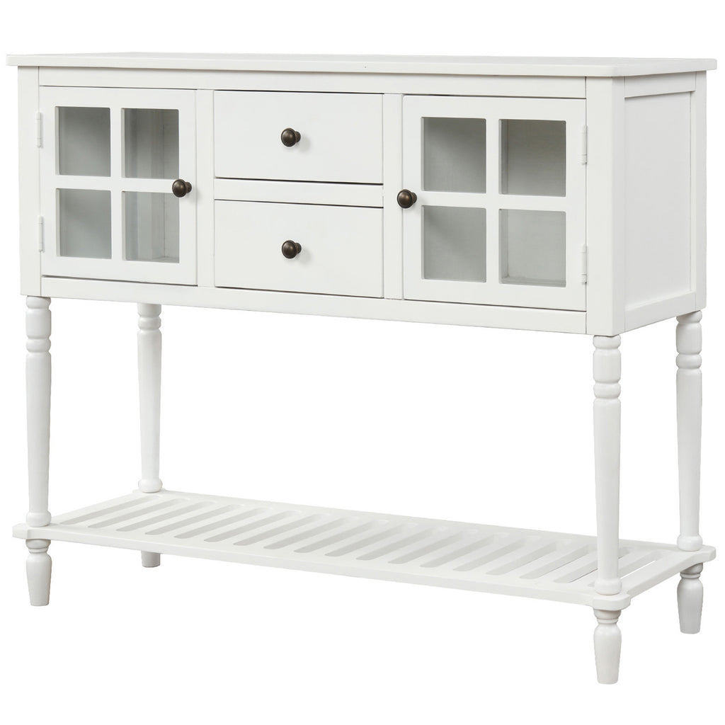 Leoglint TREXM Sideboard Console Table with Bottom Shelf, Farmhouse Wood/Glass Buffet Storage Cabinet Living Room (White)