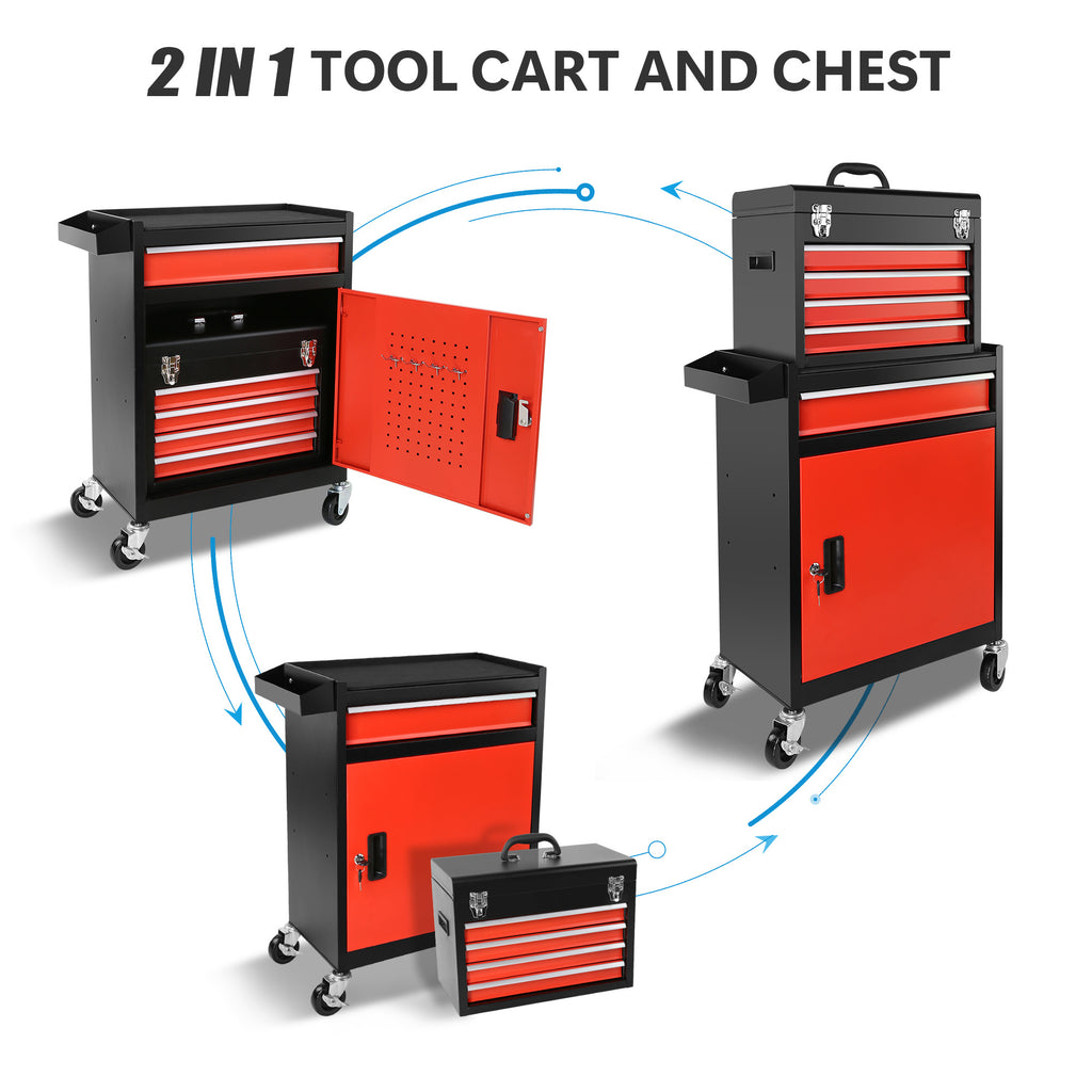 Leoglint Tool Chest, 5-Drawer Rolling Tool Storage Cabinet with Detachable Top Tool Box, Liner, Universal Lockable Wheels, Locking Mechanism, Metal Tool Cart for Garage Workshop