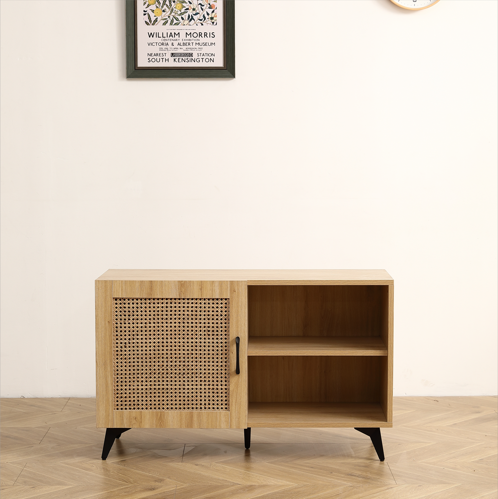 Leoglint Sideboard Modern Shoe-Storage Cabinet with Natural Rattan Mesh Door and Solid Wooden Handle 39.37inch