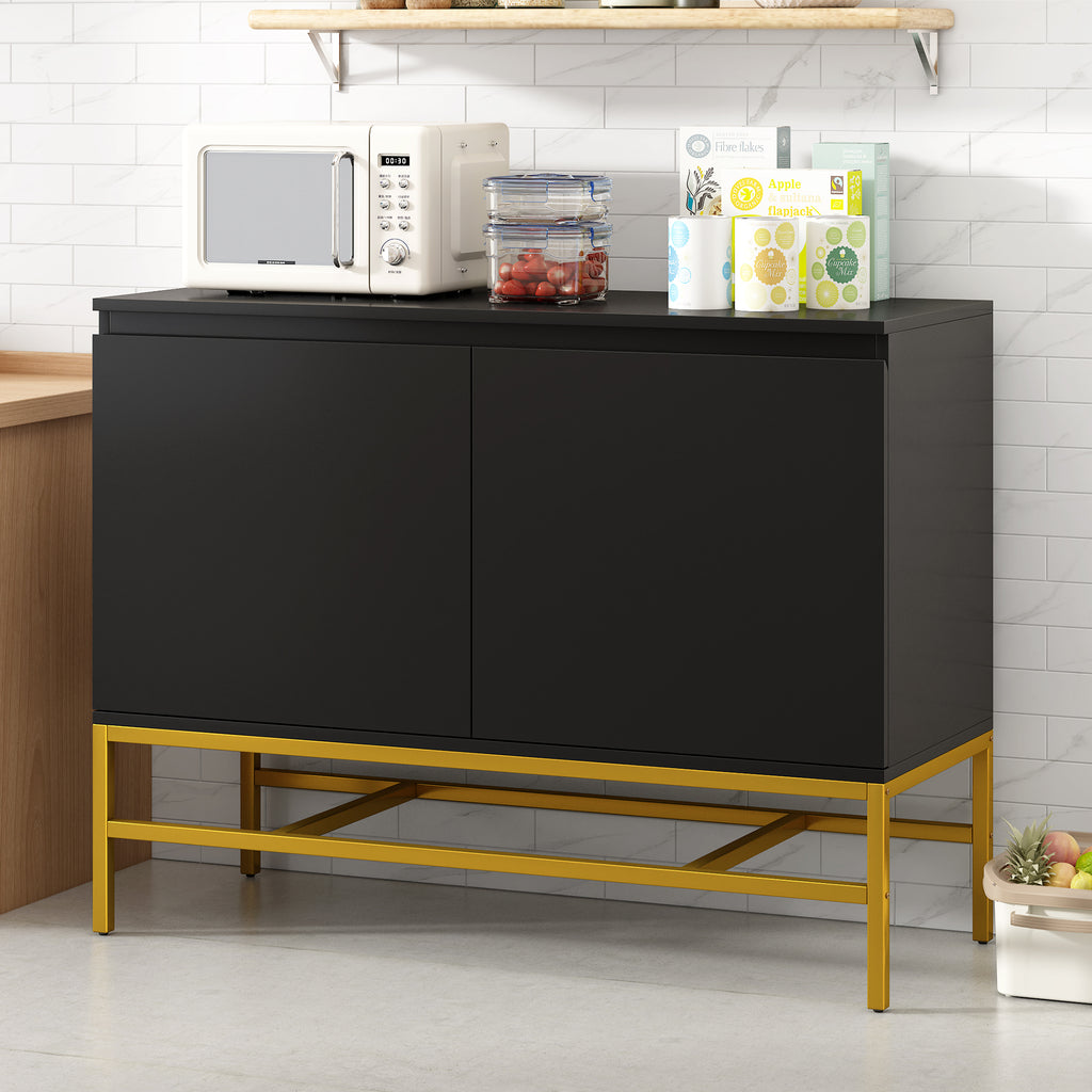 Leoglint TREXM Minimalist & Luxury Cabinet Two Door Sideboard with Gold Metal Legs for Living Room, Dining Room (Black)