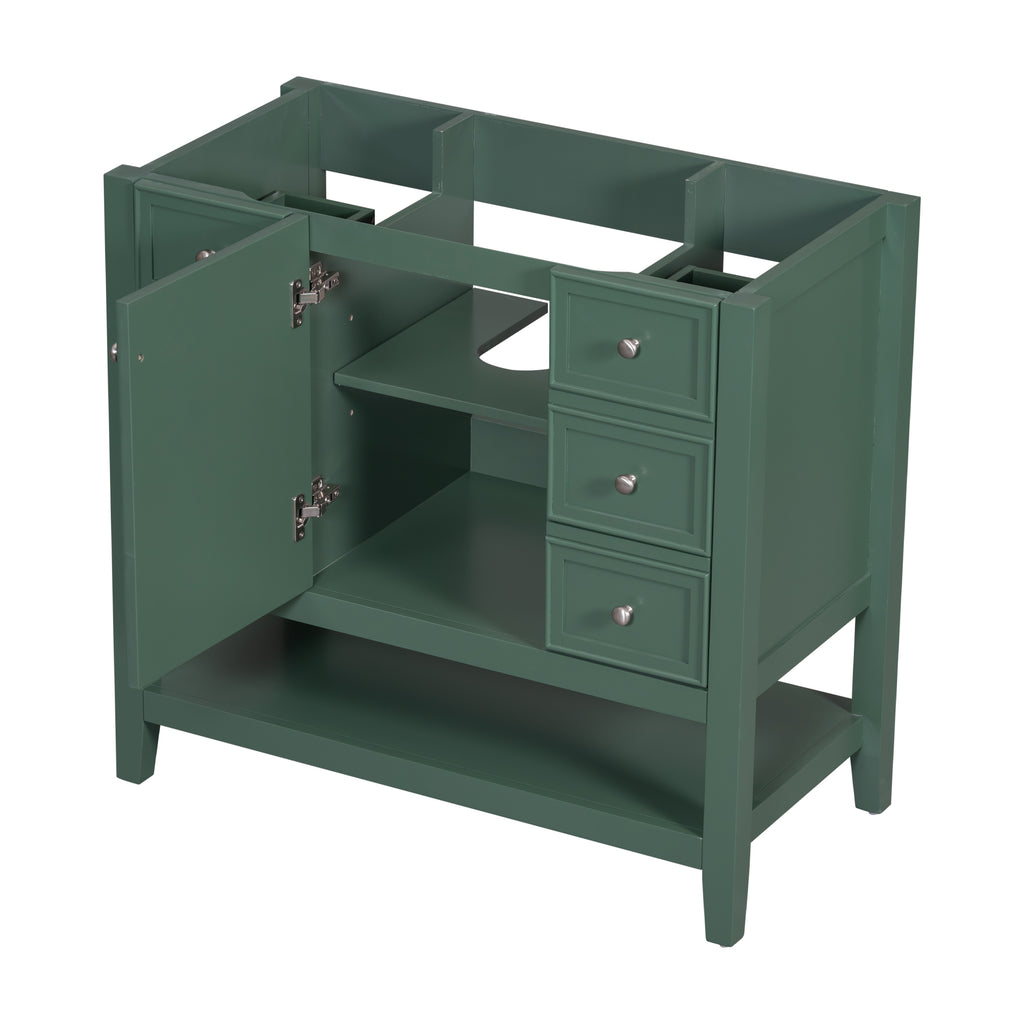 Leoglint 36" Bathroom Vanity without Sink, Cabinet Base Only, One Cabinet and three Drawers, Green