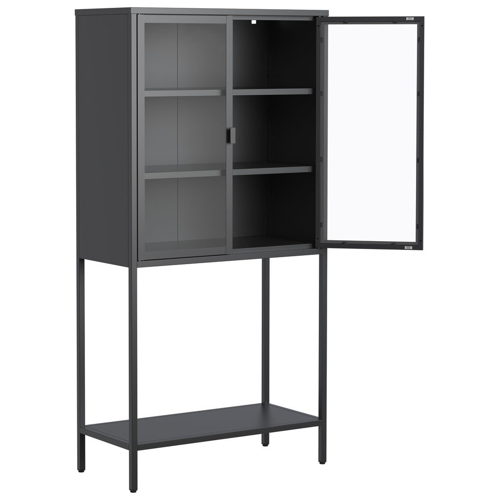 Leoglint 59"H Heavy Duty Metal Storage Cabinet,Sideboards & Buffet,Display Storage Cabinet with Glass Doors and 2 Adjustable Shelves, Tall Bookcase Modern Bookshelf Cabinet for Home Office, Living Room