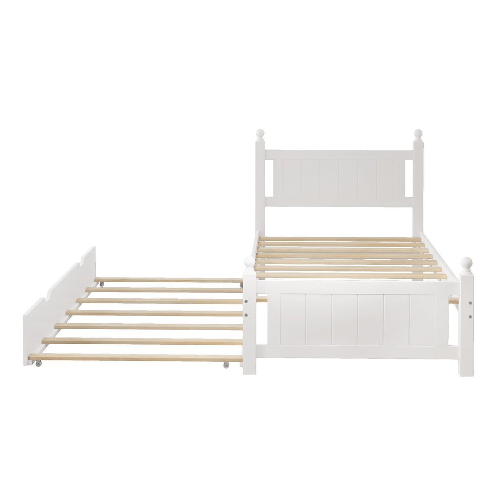 Leoglint Twin Size Solid Wood Platform Bed Frame with trundle for Limited Space Kids, Teens, Adults, No Need Box Spring, White