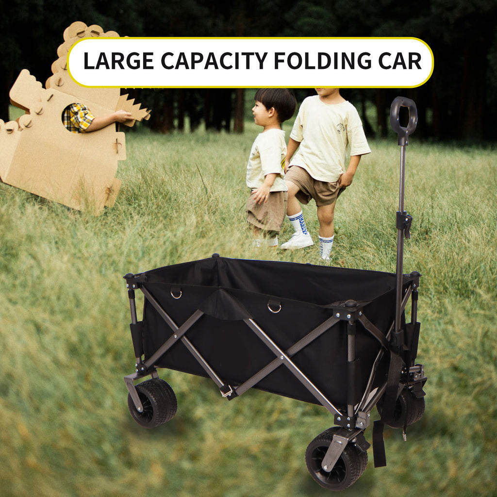 Leoglint Garden cart Folding Wagon, Heavy Duty Utility Beach Wagon Cart for Sand with Big Wheels, Adjustable Handle&Drink Holders for Shopping, Camping,Garden and Outdoor