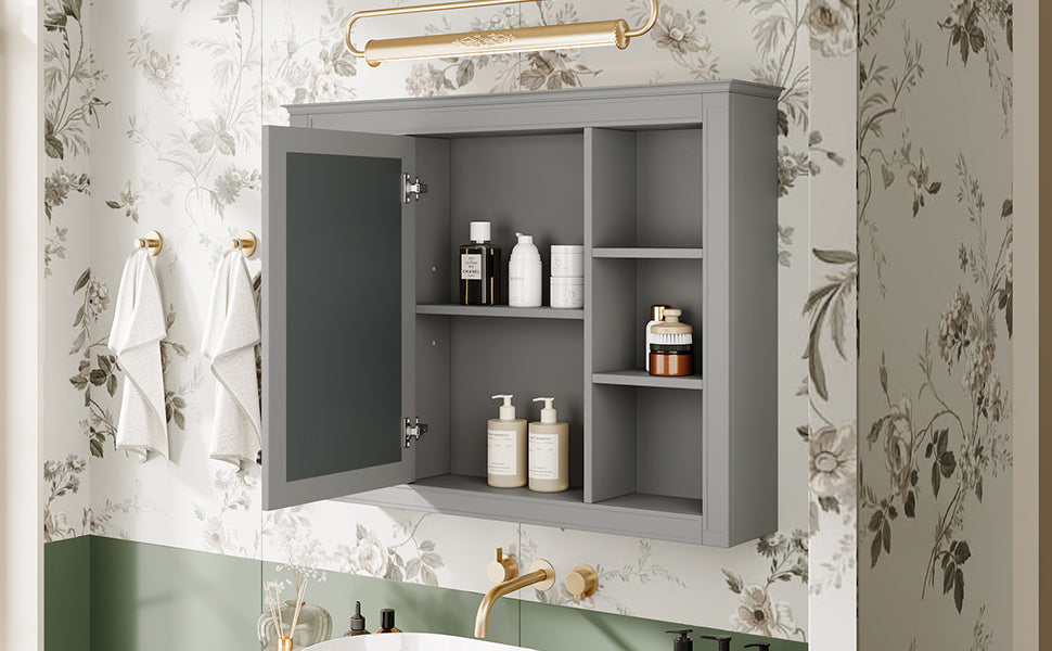 Leoglint 35'' x 27.5'' Medicine Cabinet, Wall Mounted Bathroom Storage Cabinet, Modern Bathroom Wall Cabinet with Mirror, Mirror Cabinet with 6 Open Shelves (Not Include Bathroom Vanity )