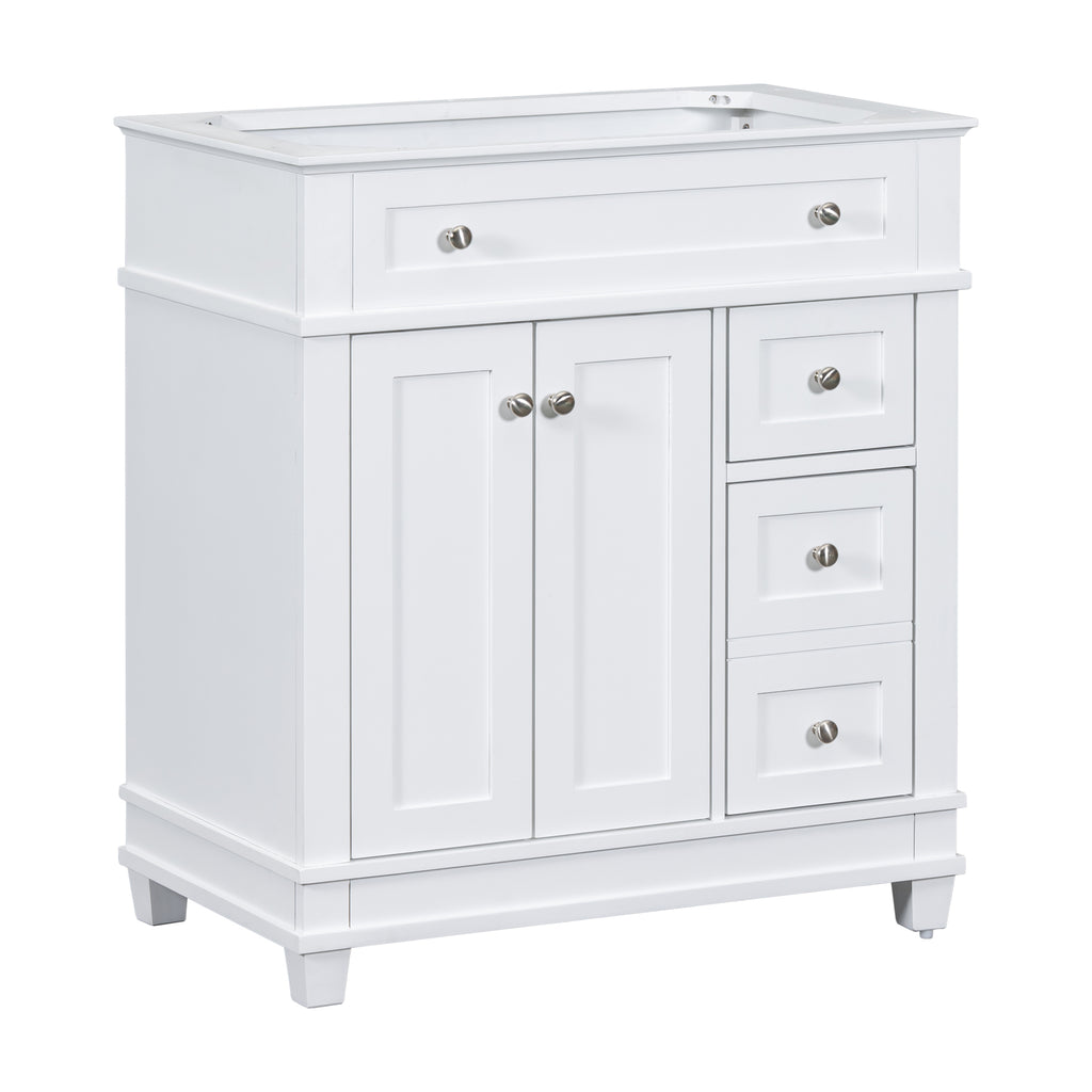 Leoglint 30" Bathroom Vanity Cabinet without Sink, Free Standing Vanity with 2 Drawers& Soft Closing Doors, Solid Wood Frame Bathroom Cabinet, White (NOT INCLUDE SINK)