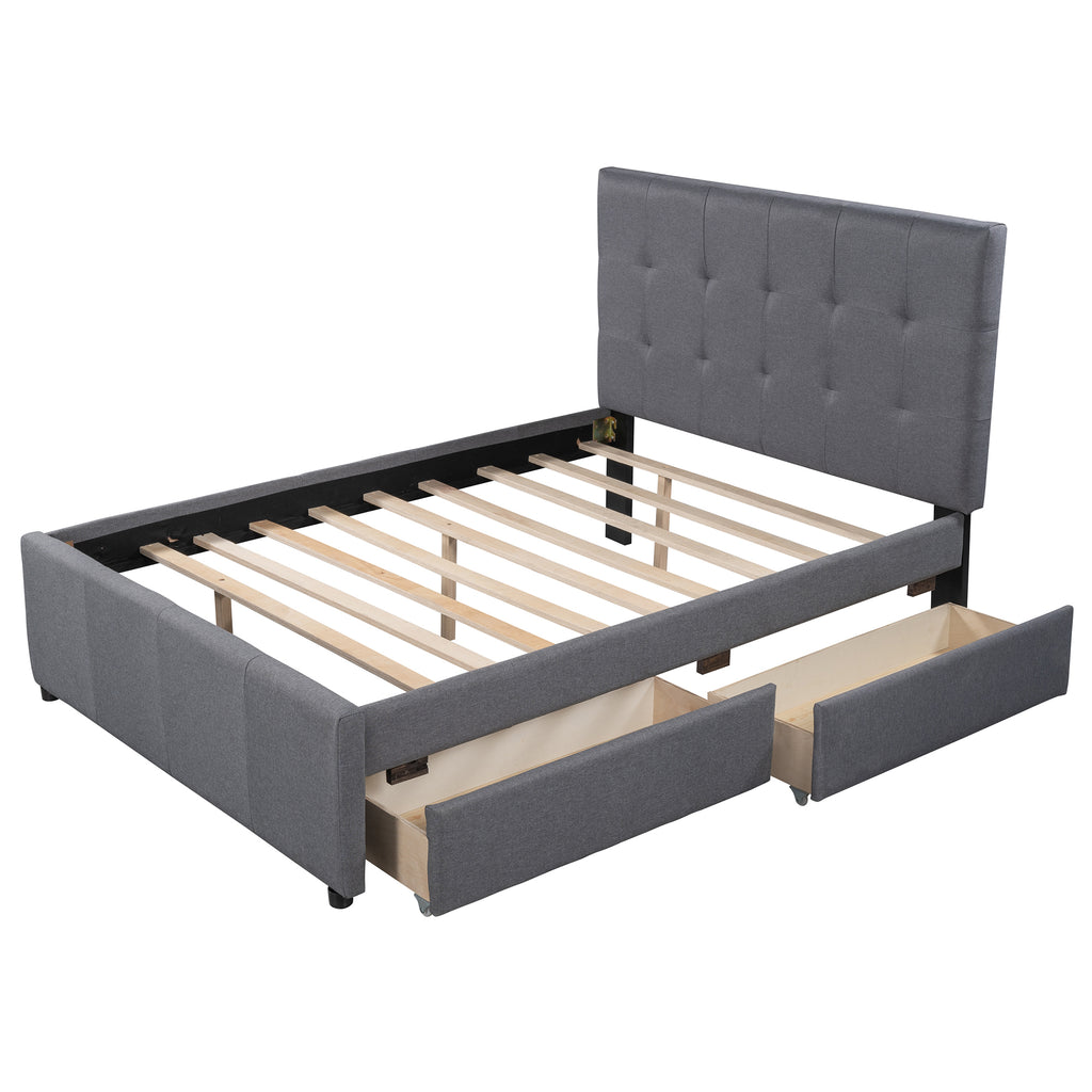 Leoglint Linen Upholstered Platform Bed Frame With Headboard and Two Drawers, Full(Old SKU: SM000505AAE)