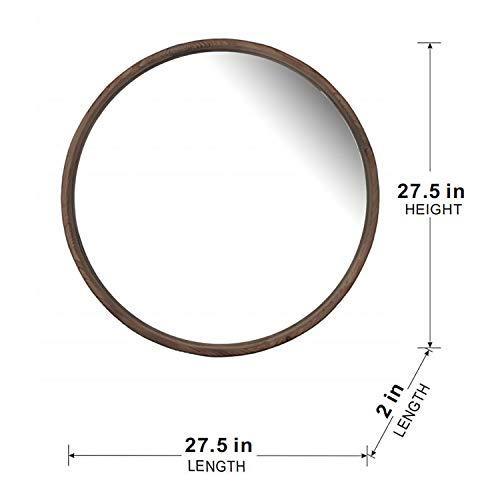 Leoglint 28" Round Wood Mirror, Wall Mounted Mirror Home Decor for Bathroom Living Room