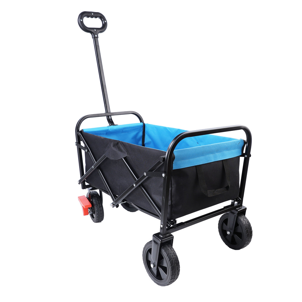 Leoglint Garden cart Mini Folding Wagon Garden Shopping Beach Cart (black+blue+brake)