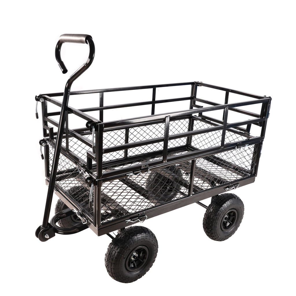 Leoglint (Black double fence utility  cart) Wagon Cart Garden cart trucks make it easier to transport firewood