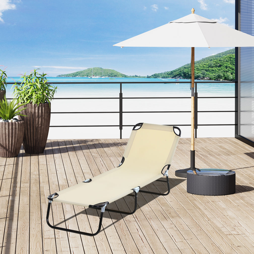 Leoglint Foldable Outdoor Chaise Lounge Outdoor Chair, 5-Level Reclining Camping Tanning Chair with Strong Oxford Fabric for Beach, Yard, Patio, Pool, Beige