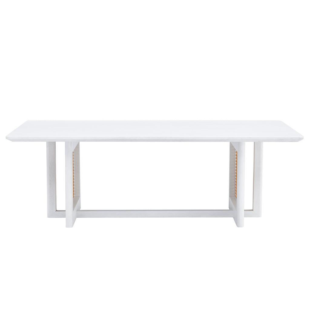 Leoglint Chinese style white solid wood and imitation rattan coffee table, rectangular solid wood coffee low table, small living room coffee table