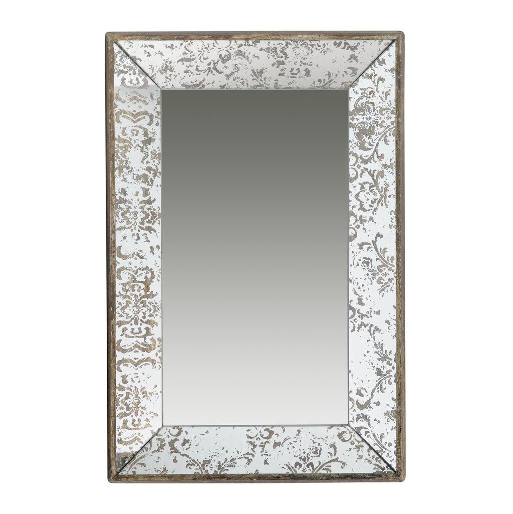 Leoglint 24" x 15" Antique Silver Rectangle Mirror with Floral Accents, Mirrored Display Tray, Hanging Wall Mirror