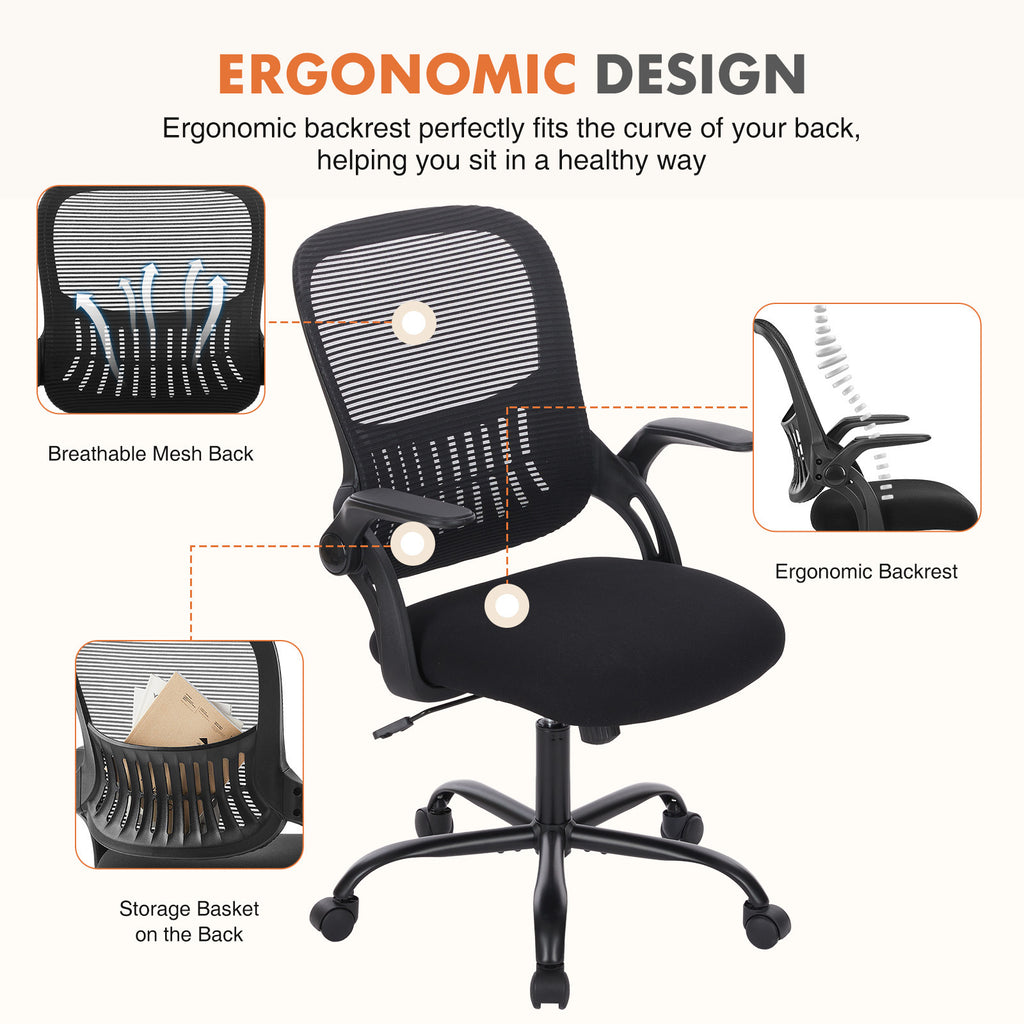 Leoglint Sweetcrispy Office Mid Back Ergonomic Mesh Computer Desk Larger Seat Executive Height Adjustable Swivel Task Office Chair with Lumbar Support