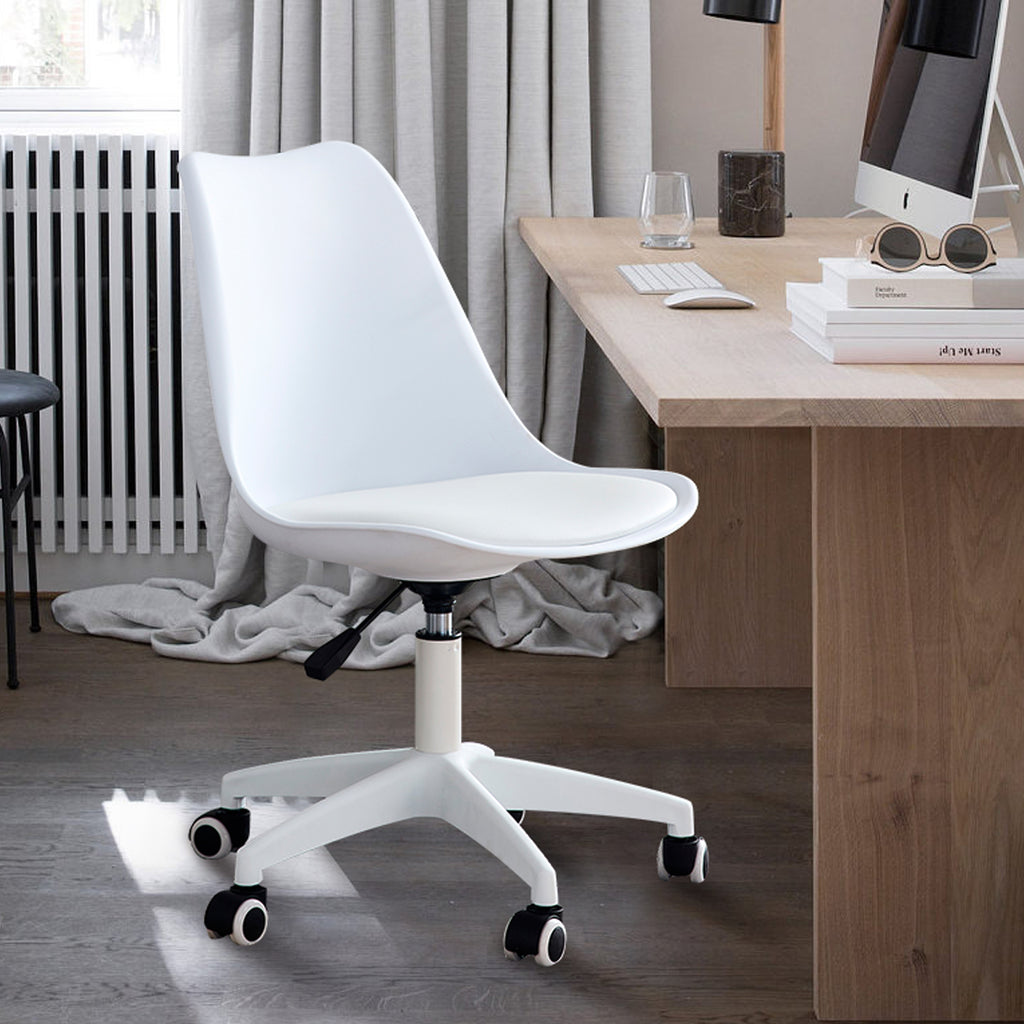 Leoglint Modern Home Office Chairs, Adjustable 360 °Swivel  Chair Engineering  Plastic Armless Swivel Computer  Chair With Wheels for Living Room, Bed Room Office Hotel Dining Room and White.