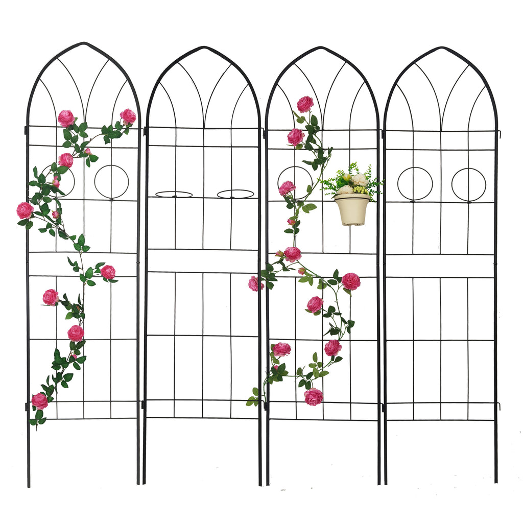 Leoglint 4 Pack Metal Garden Trellis 78.7" x 19.7" Rustproof Trellis for Climbing Plants Outdoor Flower Support Black