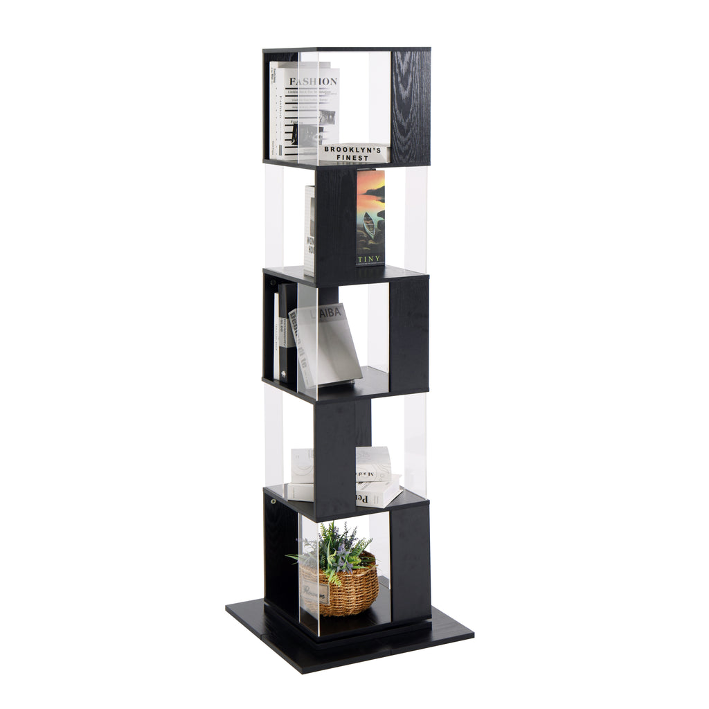 Leoglint 5 tier Rotating Bookshelf, Floor Rack Simple Bookcase  with Acrylic plate Student Multi-Function Creative Bookshelf for Living Room with anti-toppling base