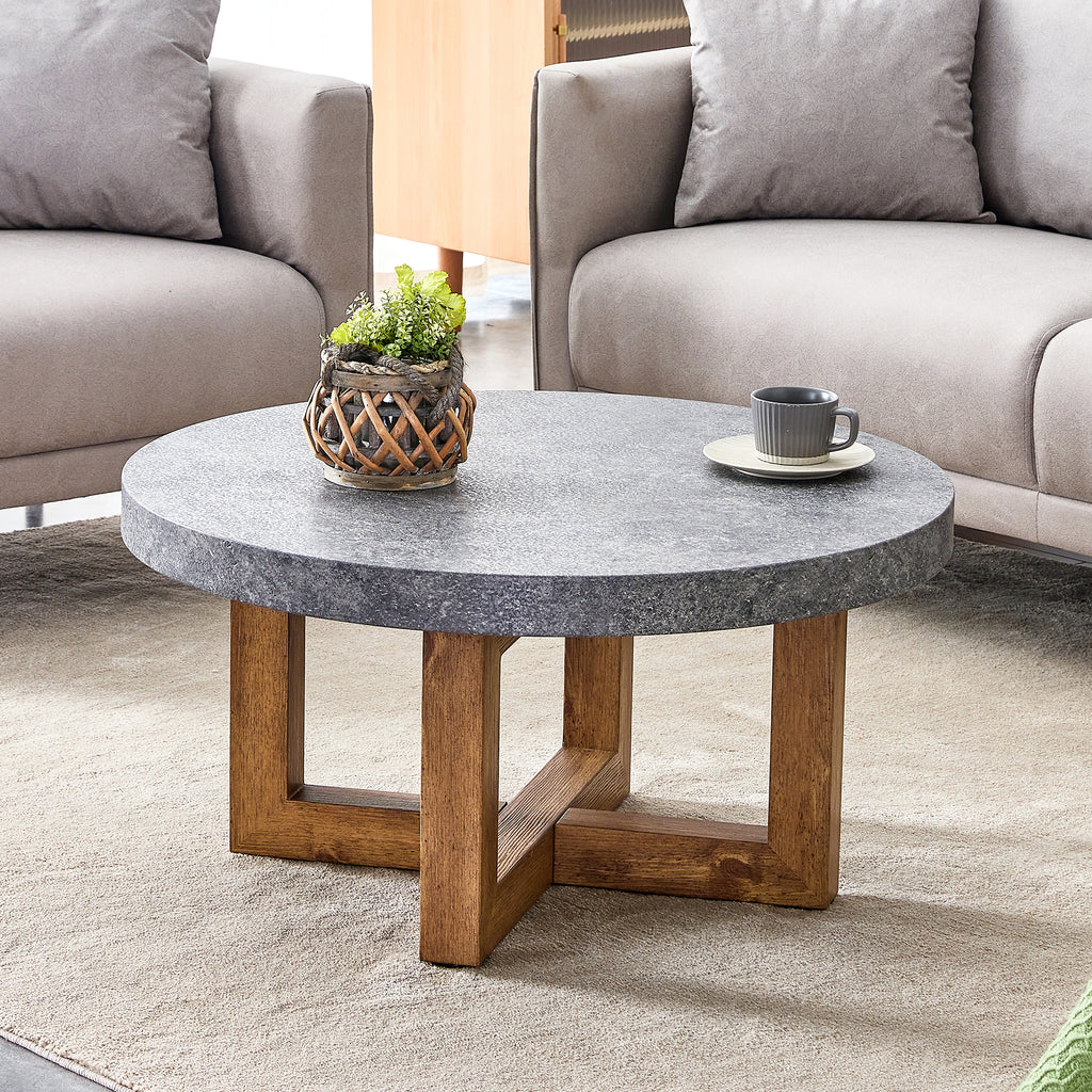 Leoglint A modern retro circular coffee table with a diameter of 31.4 inches, made of MDF material, suitable for living rooms