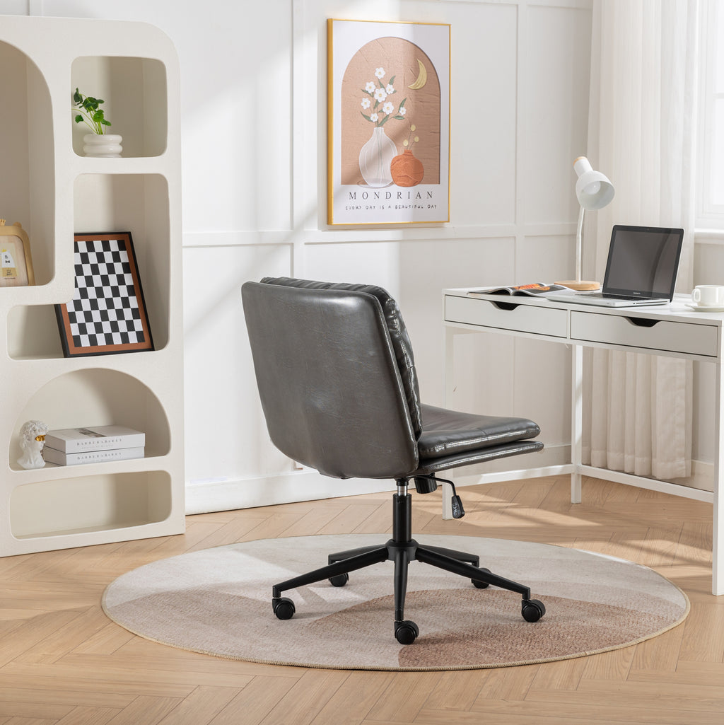 Leoglint Bizerte Adjustable Swivel Criss-Cross Chair, Wide Seat/ Office Chair /Vanity Chair, Gray