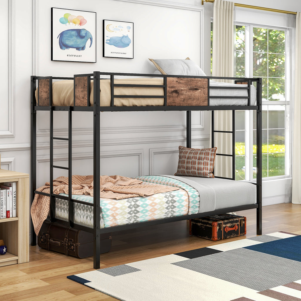 Leoglint Twin Over Twin Size Metal Bunk Bed Frame Black