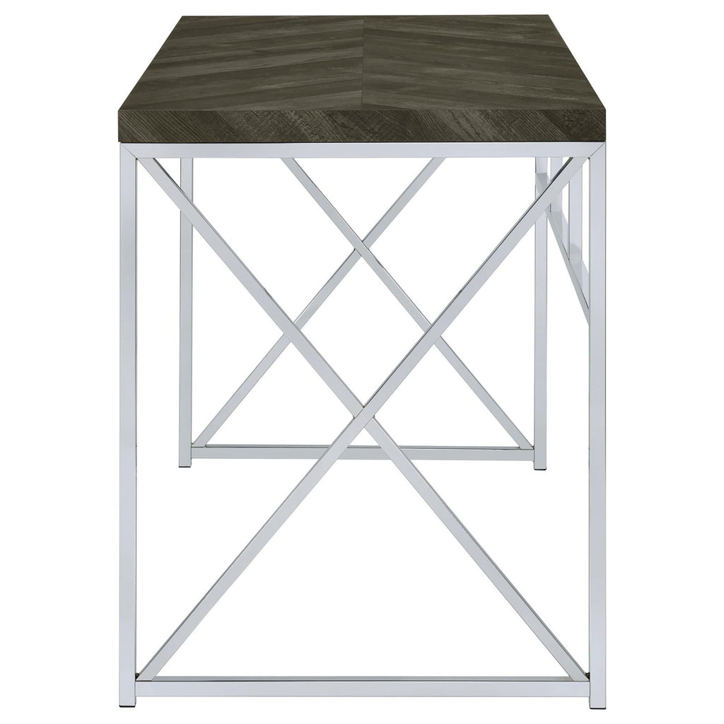 Leoglint Rustic Grey Herringbone and Chrome Writing Office Desk