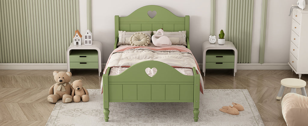 Leoglint Bed Frame Girl's Love Princess Bed Macaron Twin Size Toddler Bed with Side Safety Rails and Headboard and Footboard, Oliver Green