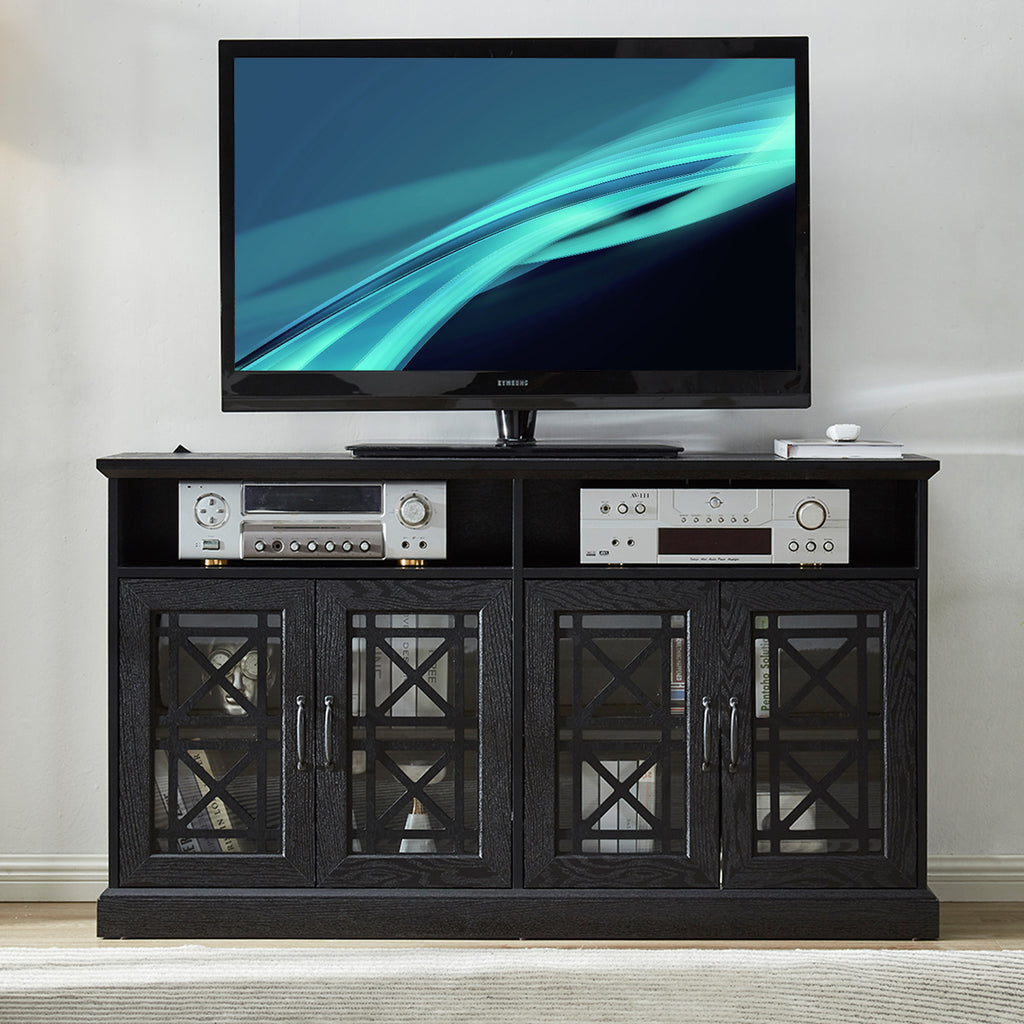 Leoglint 53" TV Stand Console/Storage Buffet Cabinet/Sideboard, Black- Wood Grain Finish