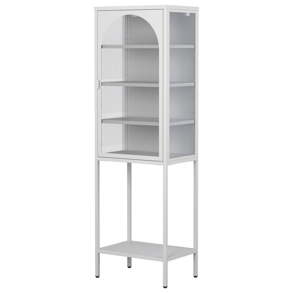 Leoglint Metal Glass Door Display Storage Cabinet - 5-Tier Cube Bookshelf Storage Cabinet with 3 Adjustable Shelves For kitchen, dining room, living room, bathroom, home office,White