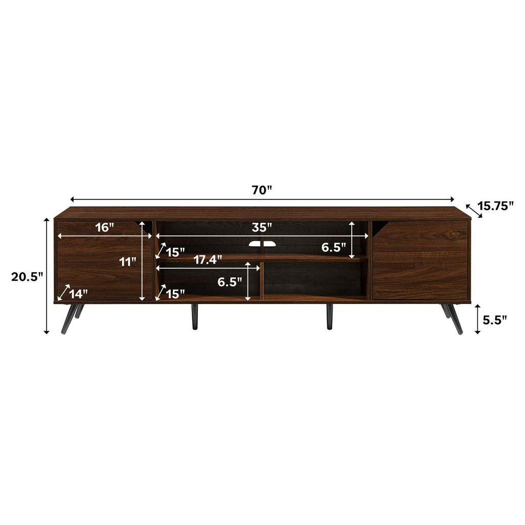 Leoglint Contemporary 2-Door Minimalist TV Stand for TVs up to 80 inches – Dark Walnut