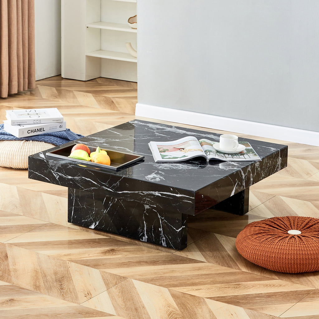 Leoglint A modern and practical coffee table made of MDF material with black patterns. The fusion of elegance and natural fashion  31.4"*31.4"*12"