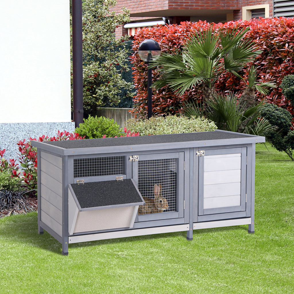 Leoglint Wooden Rabbit Hutch Bunny Hutch Cage Guinea Pig with Waterproof Roof, No Leak Tray and Feeding Trough, Indoor/Outdoor, Gray