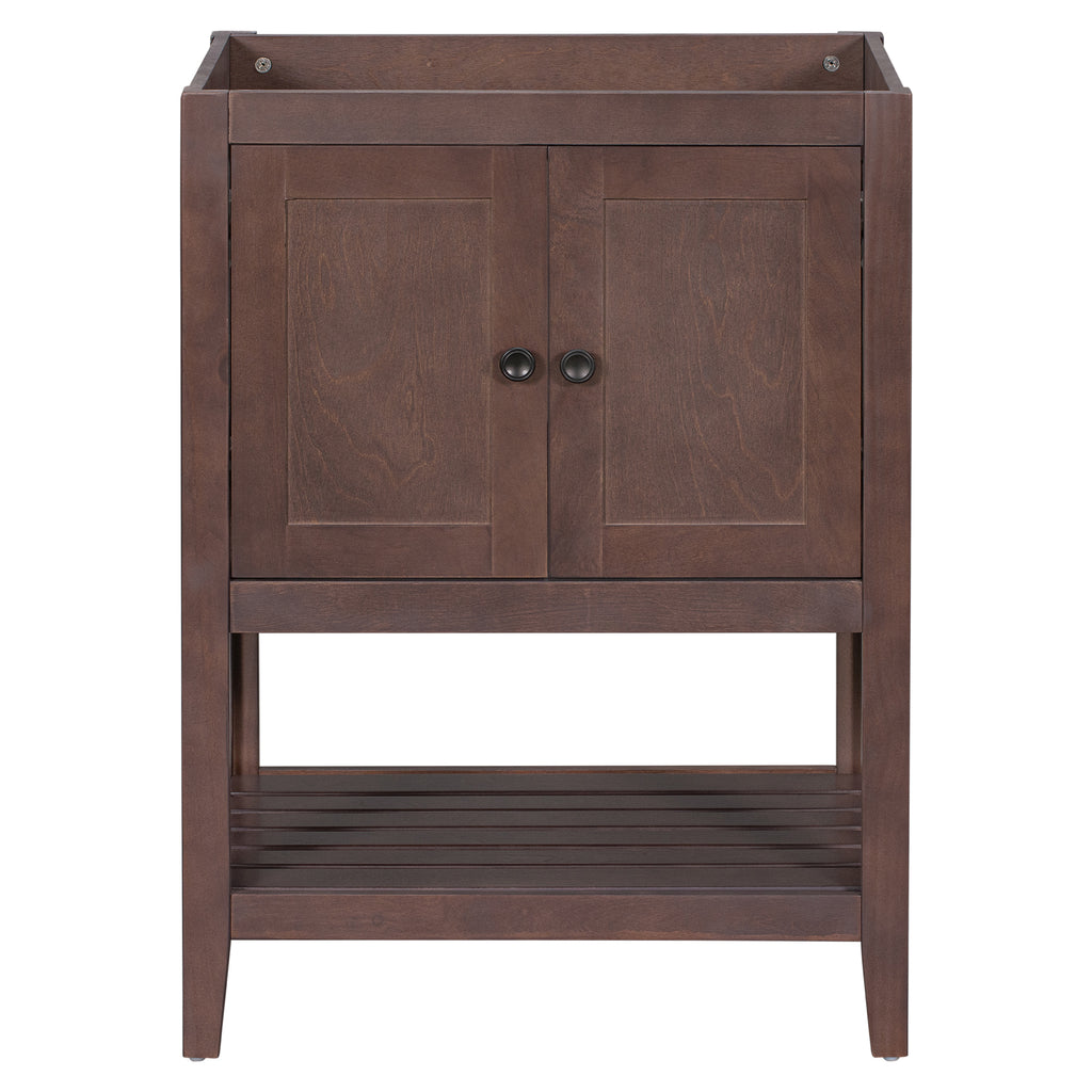 Leoglint 24" Bathroom Vanity Base Only, Soild Wood Frame, Bathroom Storage Cabinet with Doors and Open Shelf, Brown