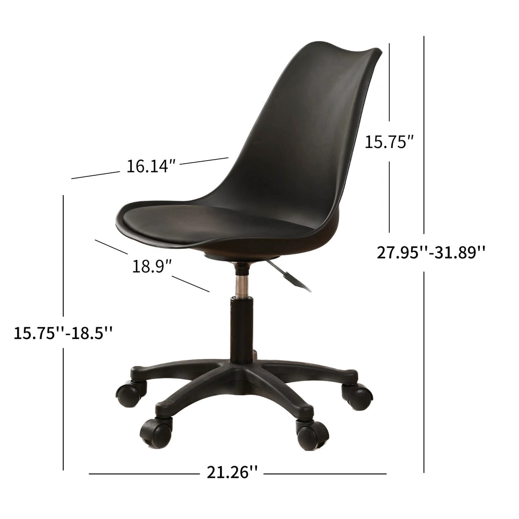 Leoglint Black PP with Wheels Adjustable Height Office Chair for Study,Modern Armless Swivel Plastic Chair for Living Room