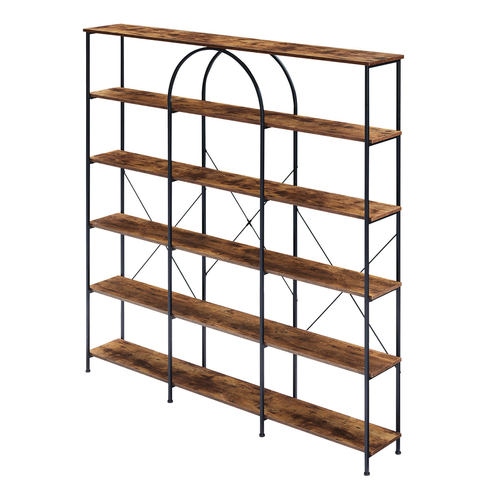 Leoglint 6 Tier Bookcase Home Office Open Bookshelf, Vintage Industrial Style Shelf with Metal Frame, MDF Board, Brown