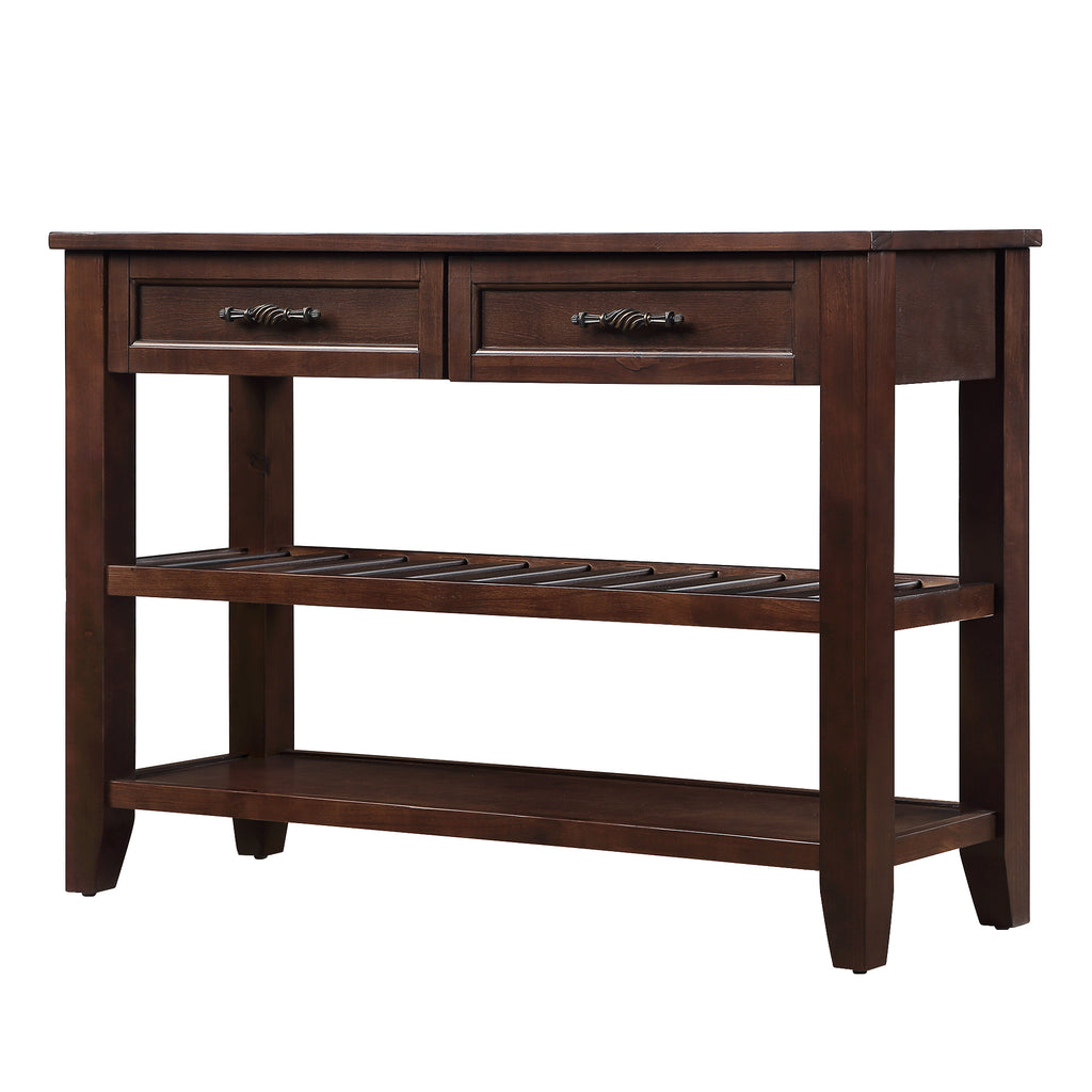 Leoglint Console Sofa Table with 2 Storage Drawers and 2 Tiers Shelves, Mid-Century Style 42'' Solid Wood Buffet Sideboard for Living Room Furniture Kitchen Dining Room Entryway Hallway, Espresso