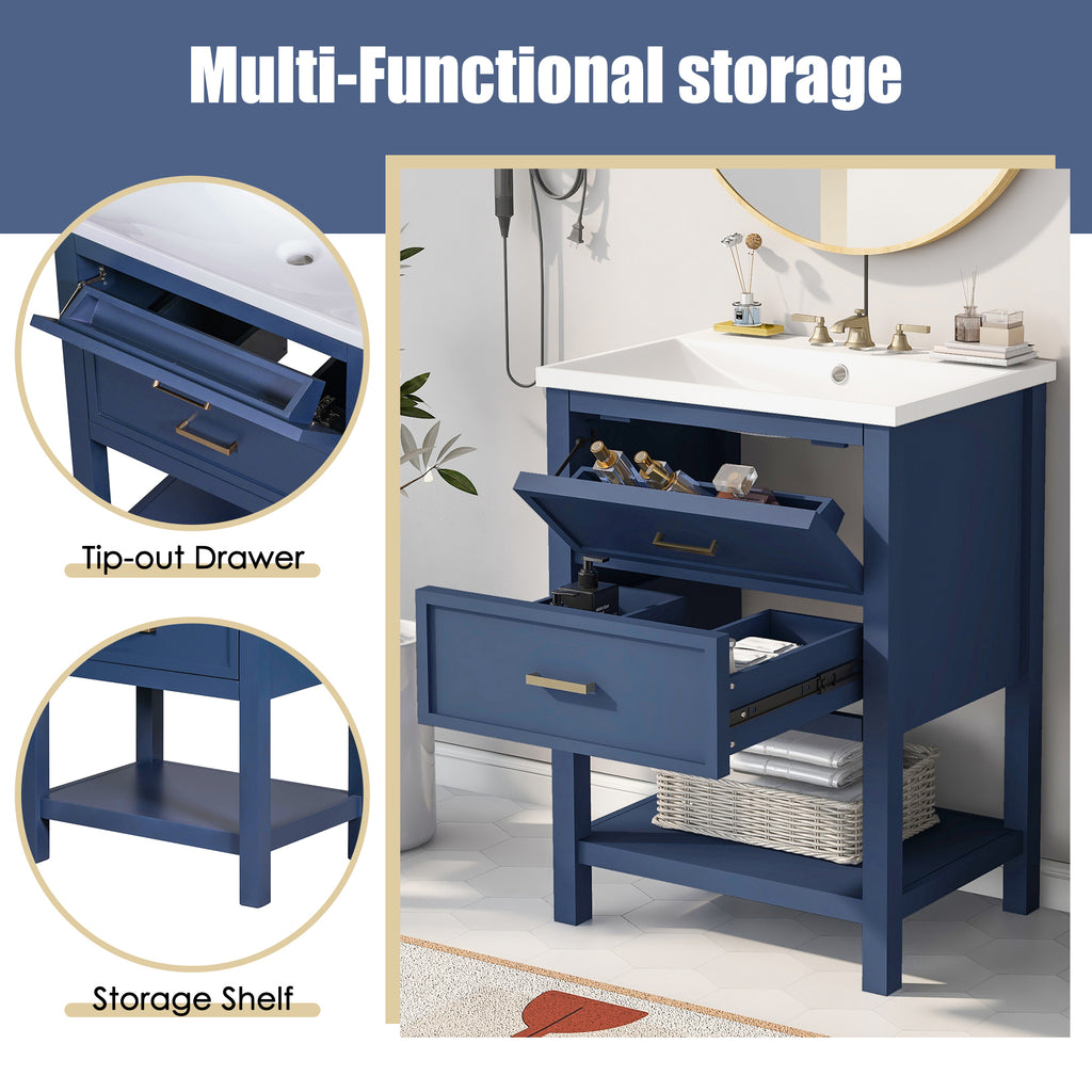 Leoglint 24'' Bathroom Vanity with Top Sink, Modern Bathroom Storage Cabinet with 2 Drawers, Single Sink Bathroom Vanity