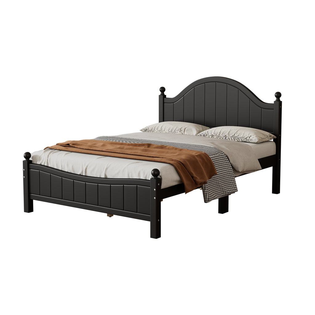 Traditional Concise Style Black Solid Wood Platform Bed Frame, No Need Box Spring, Full