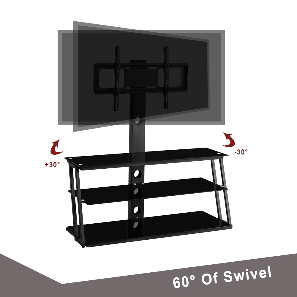 Leoglint Black Multi-Function Angle And Height Adjustable Tempered Glass  TV Stand