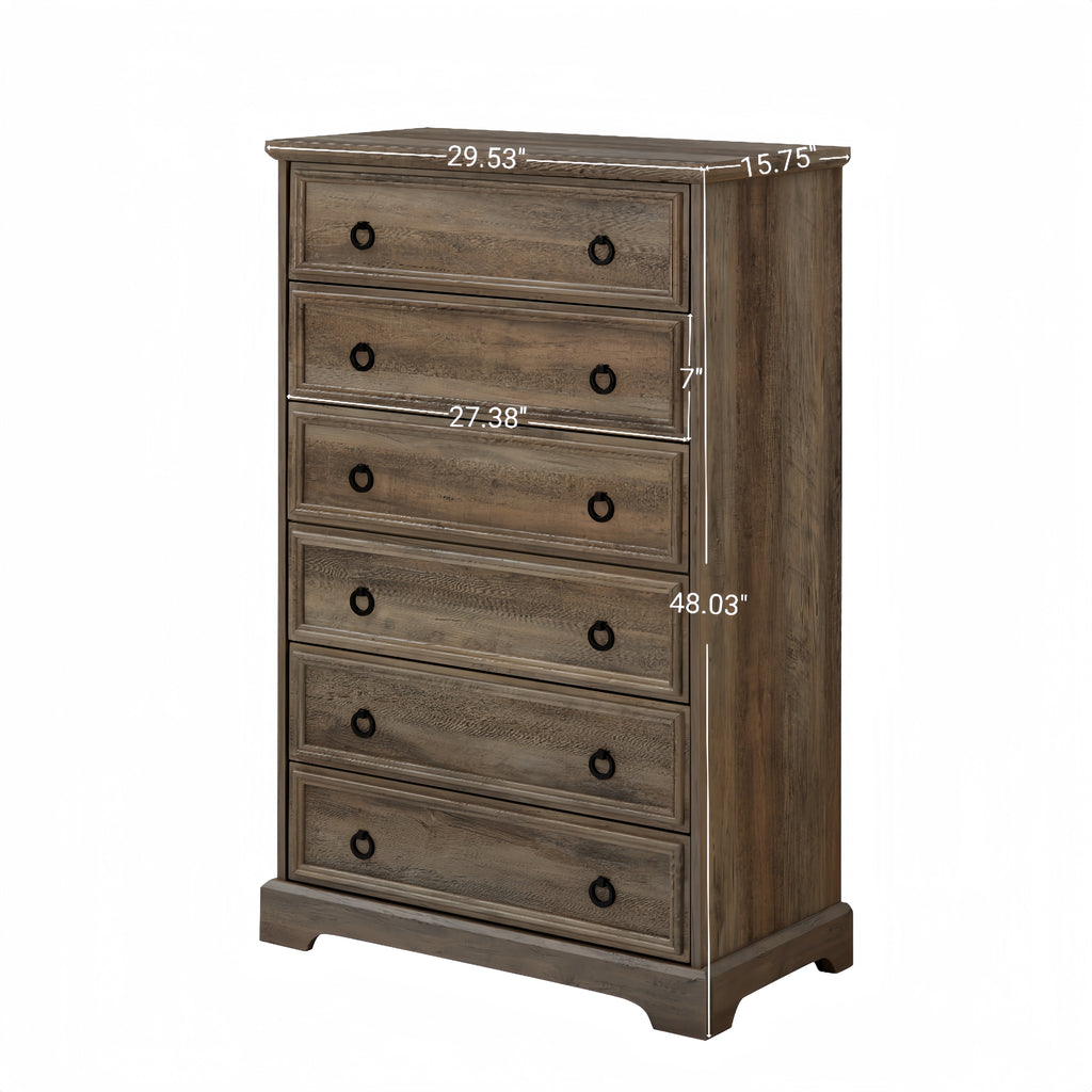 Leoglint Modern 6 Drawer Dresser,Drawer Chest,Dressers for Bedroom, Tall Chest of Drawers Closet Organizers & Storage Clothes - Easy Pull Handle, Textured Borders Living Room, Hallway,L 29.53''*W15.75''*H48.03''