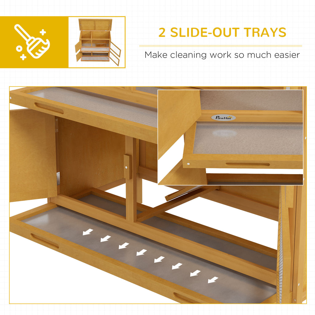 Leoglint Wooden Bunny Rabbit Hutch, Small Animal Habitat with Ramp, Removable Tray & Weatherproof Roof, Indoor/Outdoor, Yellow