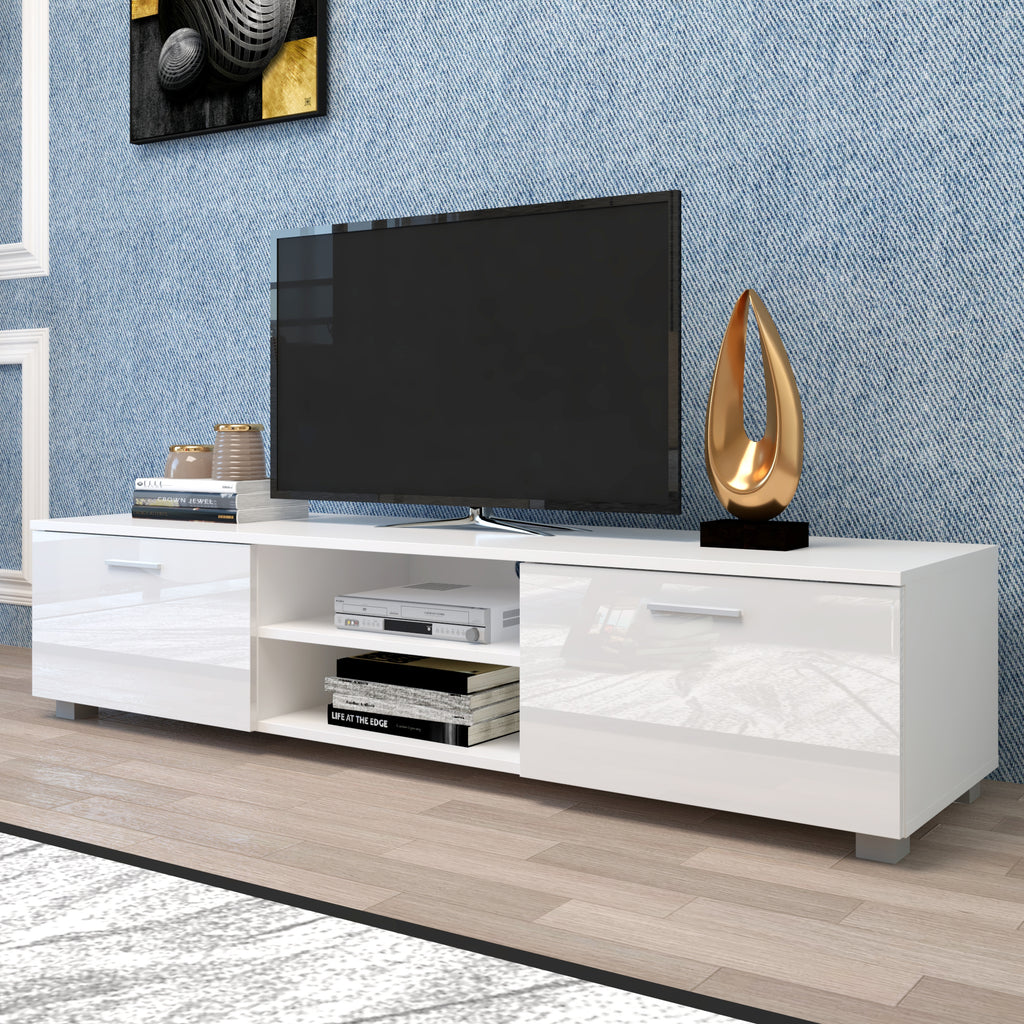 Leoglint White TV Stand for 70 Inch TV Stands, Media Console Entertainment Center Television Table, 2 Storage Cabinet with Open Shelves for Living Room Bedroom